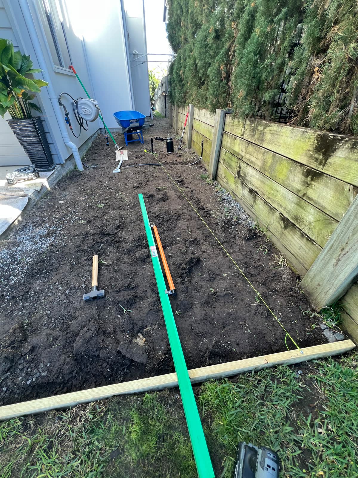 During preparation: excavated side passage with string lines set out